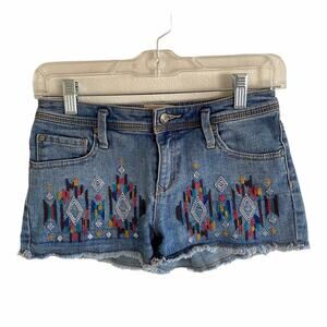 Roxy Cutoff Denim Low Rise Jeans Shorts Embroidered Medium Wash